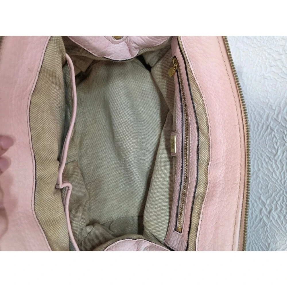 MCM Pink Pebbled Leather Boston Satchel Bag w/ Crossbody Strap‎